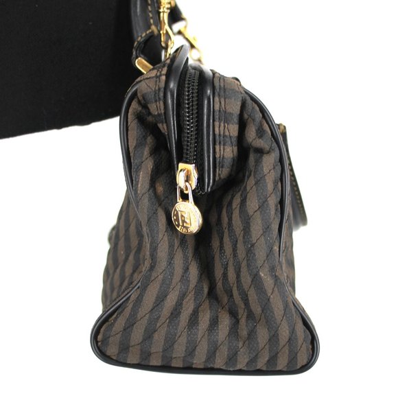 Fendi Brown Black Striped Canvas Leather Handbag Crossbody Dust Bag Included FF - Picture 5 of 9